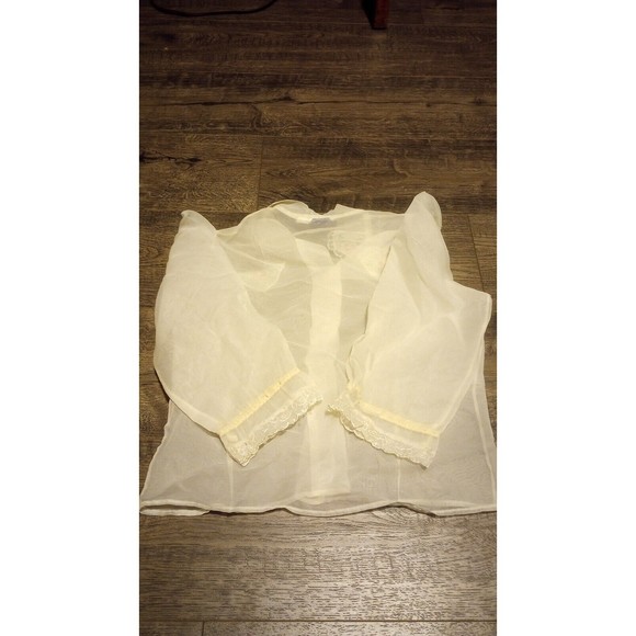 Vintage Dan Dee Girls Top 100% Nylon Sheer Embroidered Flowers Button Up Shirt - Picture 3 of 16